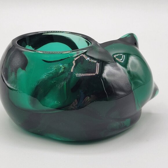 Indiana Glass Evergreen Sleeping Cat Tea Light Votive Candle Holder - Picture 3 of 6